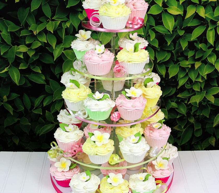 Tropical Flower Kit with Leaves, Gum Paste Frangipani Plumeria Cake Flowers, 36 Count Set, by Global Sugar Art