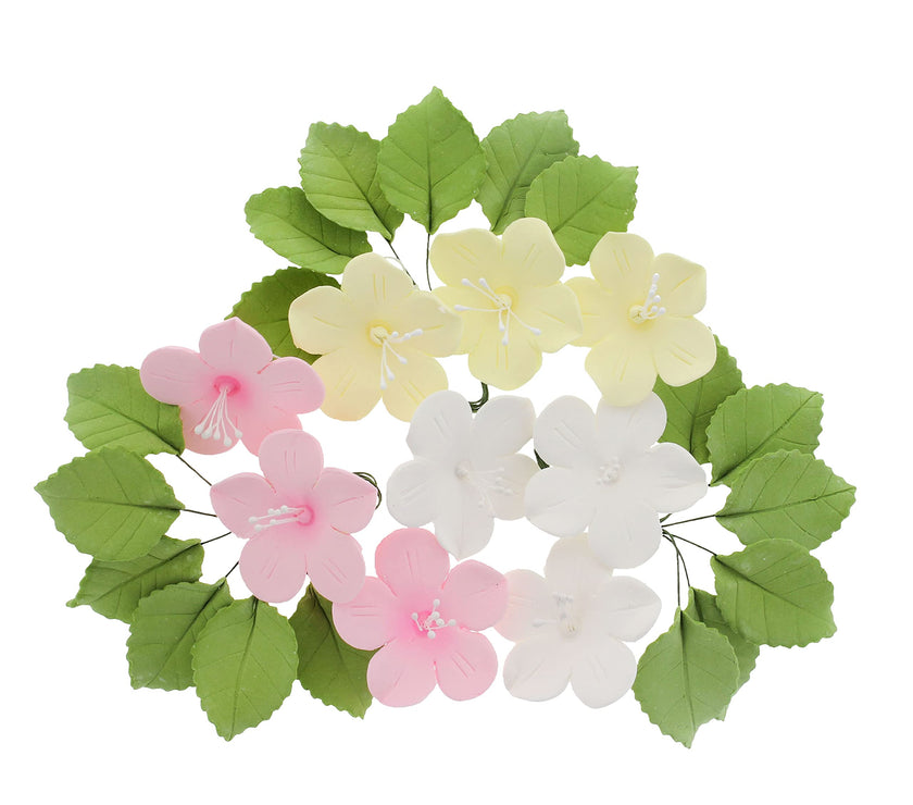 Fruit Blossoms & Leaves Gum Paste Cake Flowers 18 Count Sugar Flowers by Global Sugar Art