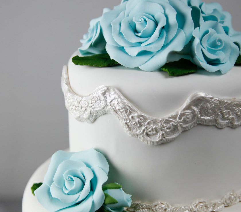 Exquisite Rose & Leaf Kit, Sugar Cake Flowers by Global Sugar Art, Baby Blue Roses with Leaves, 15-Piece Set