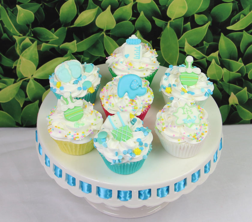 Baby Shower Edible Kosher Royal Icing Decorations for Cakes and Cupcakes, by Global Sugar Art, Baby Boy