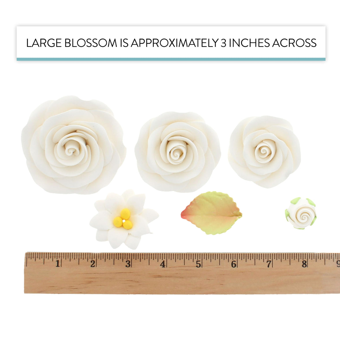 Rose and Blossom Set, Sugar Flowers for Cakes, by Global Sugar Art, White Roses and Blossoms