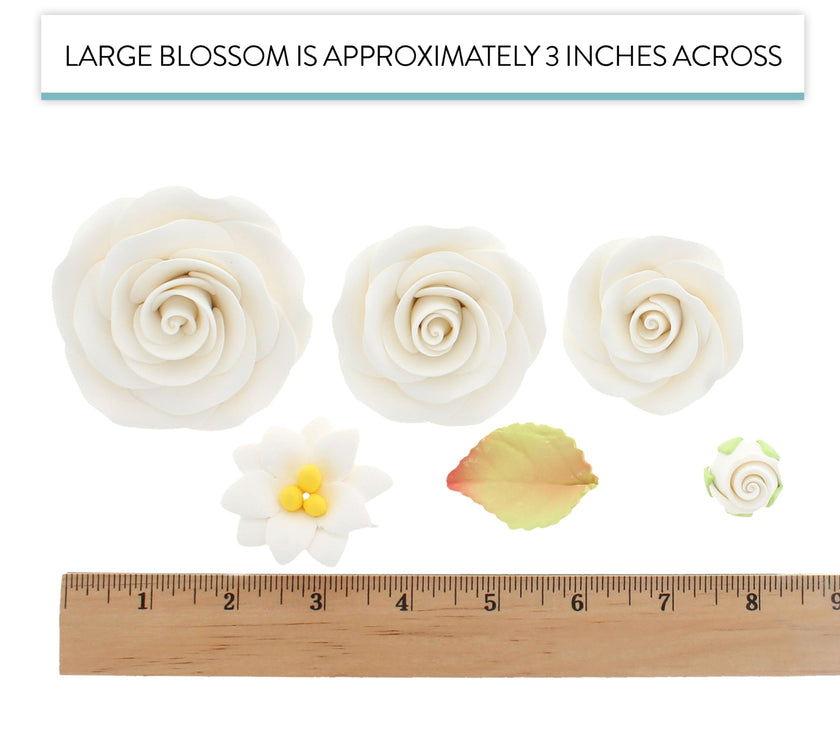 Rose and Blossom Set, Sugar Flowers for Cakes, by Global Sugar Art, White Roses and Blossoms