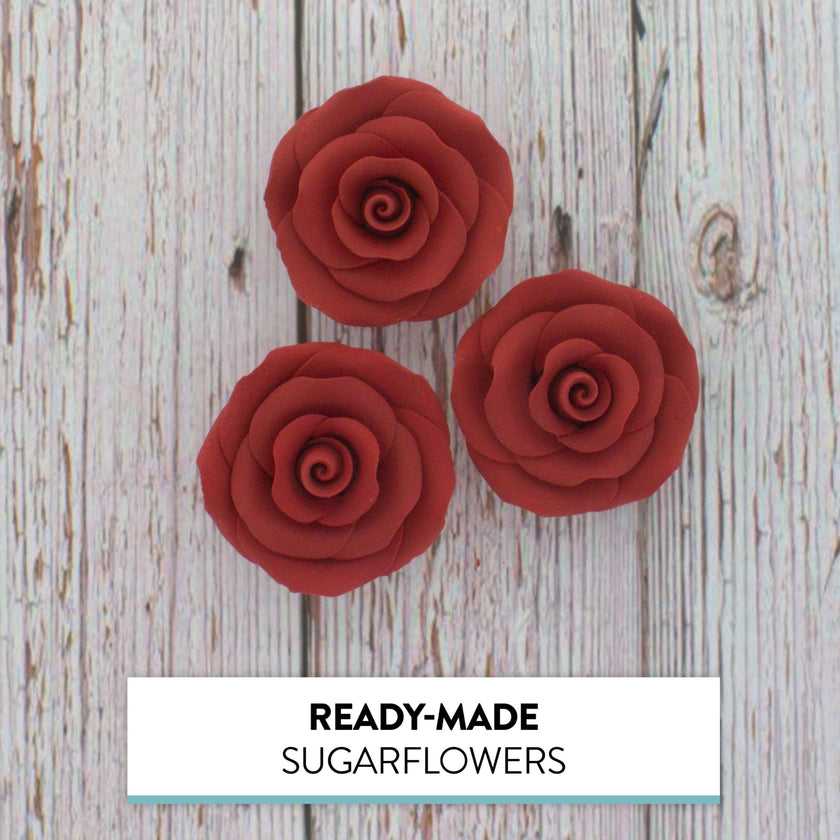 Deluxe Red Roses for Cake Decorating, Premium Unwired Sugar Flowers by Global Sugar Art, Red, Medium