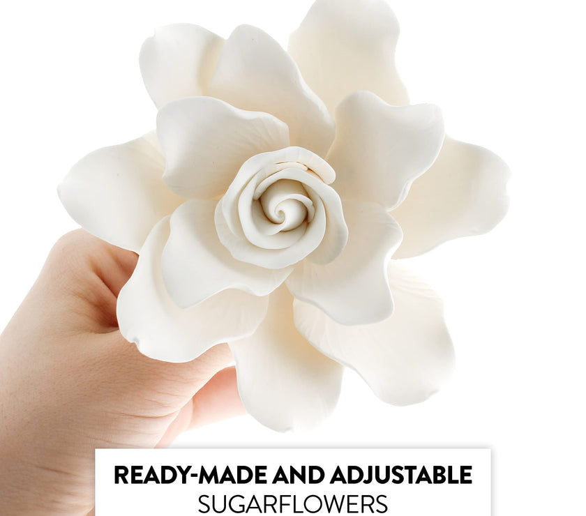 Gardenia Sugar Cake Flowers, White, 8 Count by Global Sugar Art