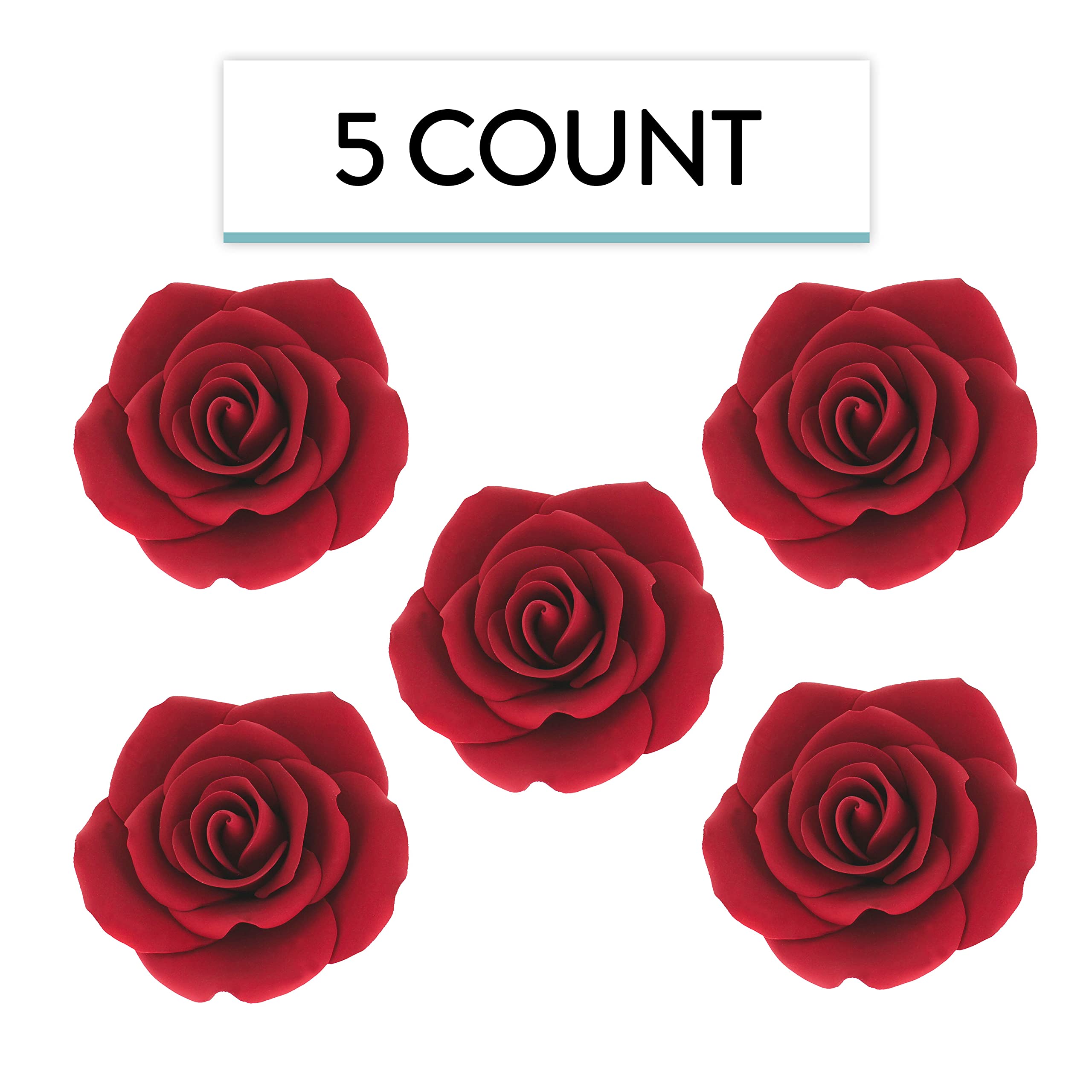 Jumbo Rose Sugar Cake Flowers by Global Sugar Art, Red