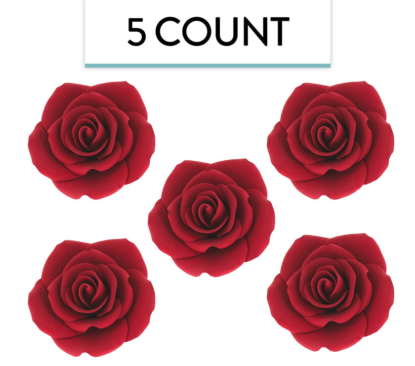 Jumbo Rose Sugar Cake Flowers by Global Sugar Art, Red