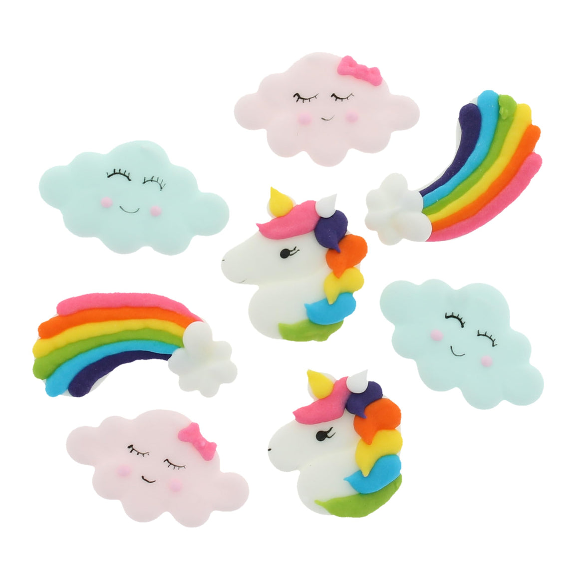 Unicorns, Rainbows & Clouds Edible Kosher Royal Icing Decorations for Cakes, Cupcakes and Cookies, by Global Sugar Art