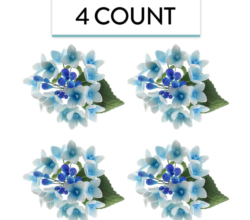 Hydrangea Blossoms Sprays, Sugar Cake Flowers by Global Sugar Art, 4 Count, Blue