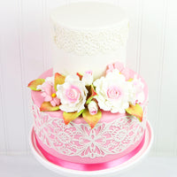 Ruffled Rose and Blossom Set, Sugar Flowers for Cakes, by Global Sugar Art, White and Pink