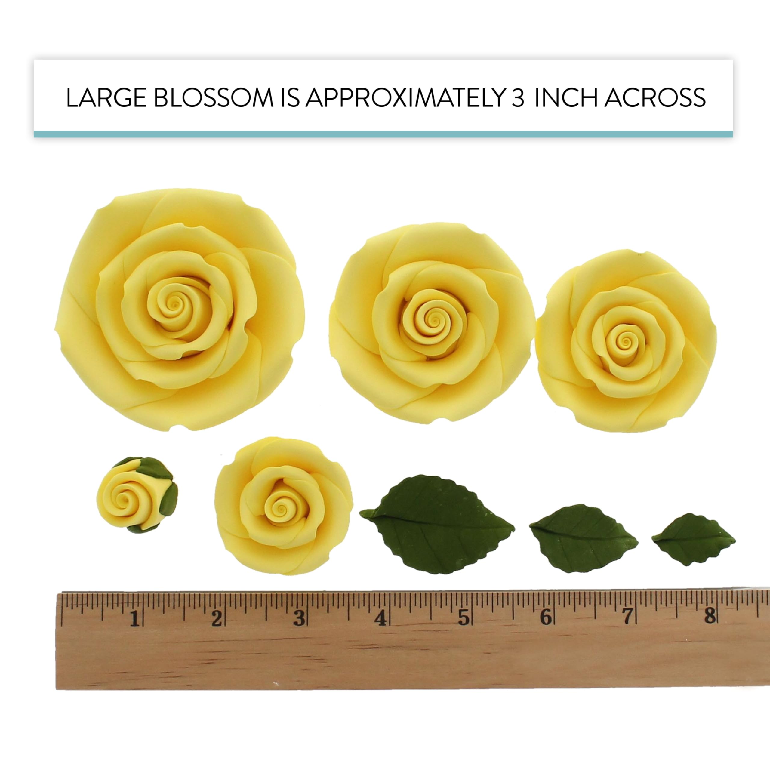 Exquisite Rose & Leaf Kit, Sugar Cake Flowers by Global Sugar Art, Yellow Roses with Leaves, 15-Piece Set