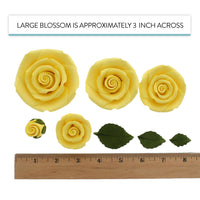 Exquisite Rose & Leaf Kit, Sugar Cake Flowers by Global Sugar Art, Yellow Roses with Leaves, 15-Piece Set