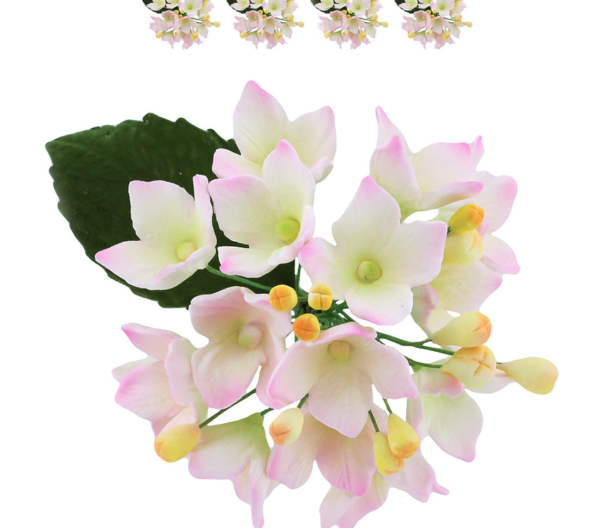Hydrangea Blossoms Sprays, Sugar Cake Flowers by Global Sugar Art, 4 Count, Pink