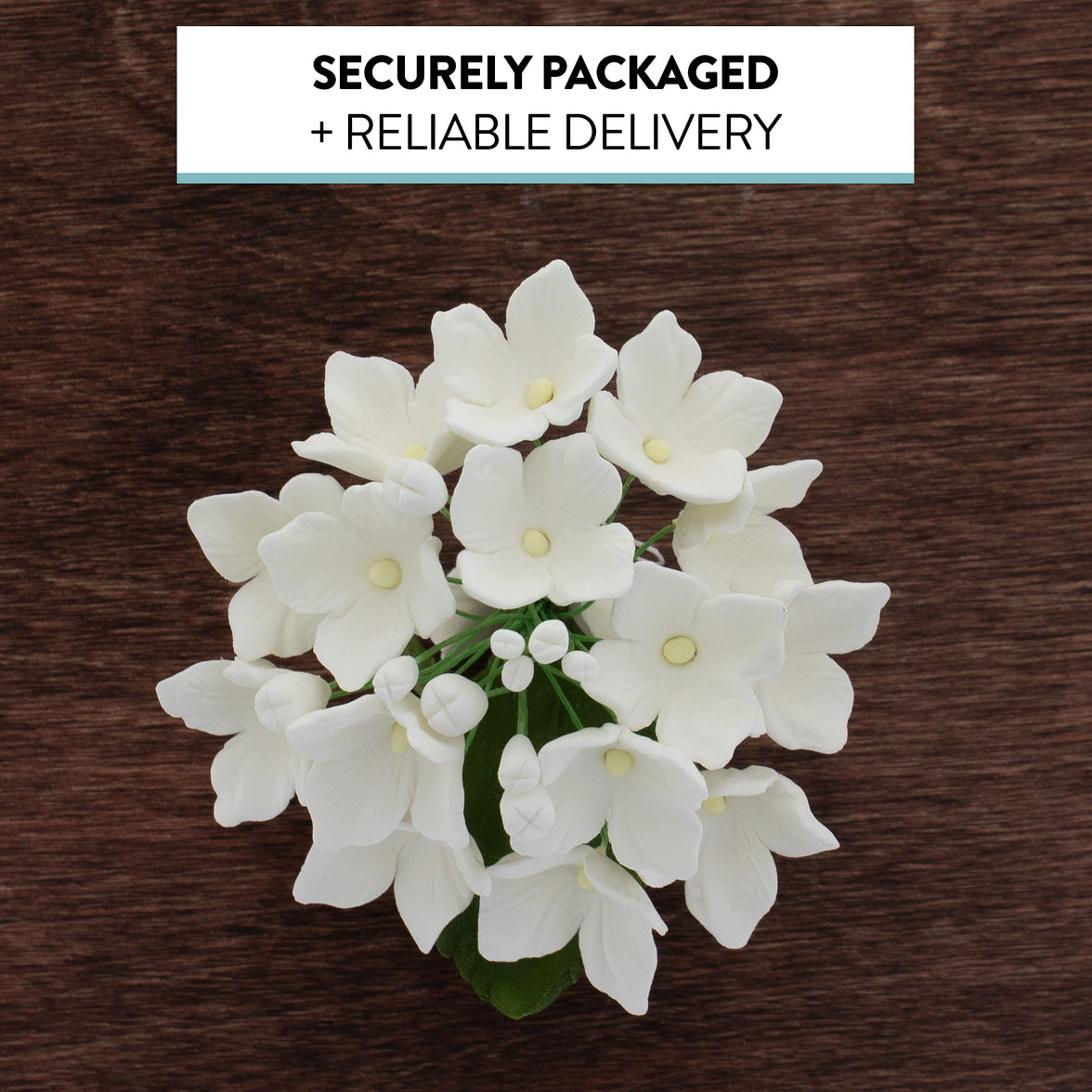 Hydrangea Blossoms Sprays, Sugar Cake Flowers by Global Sugar Art, 4 Count, White