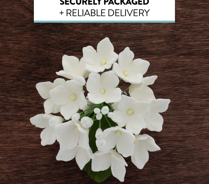 Hydrangea Blossoms Sprays, Sugar Cake Flowers by Global Sugar Art, 4 Count, White