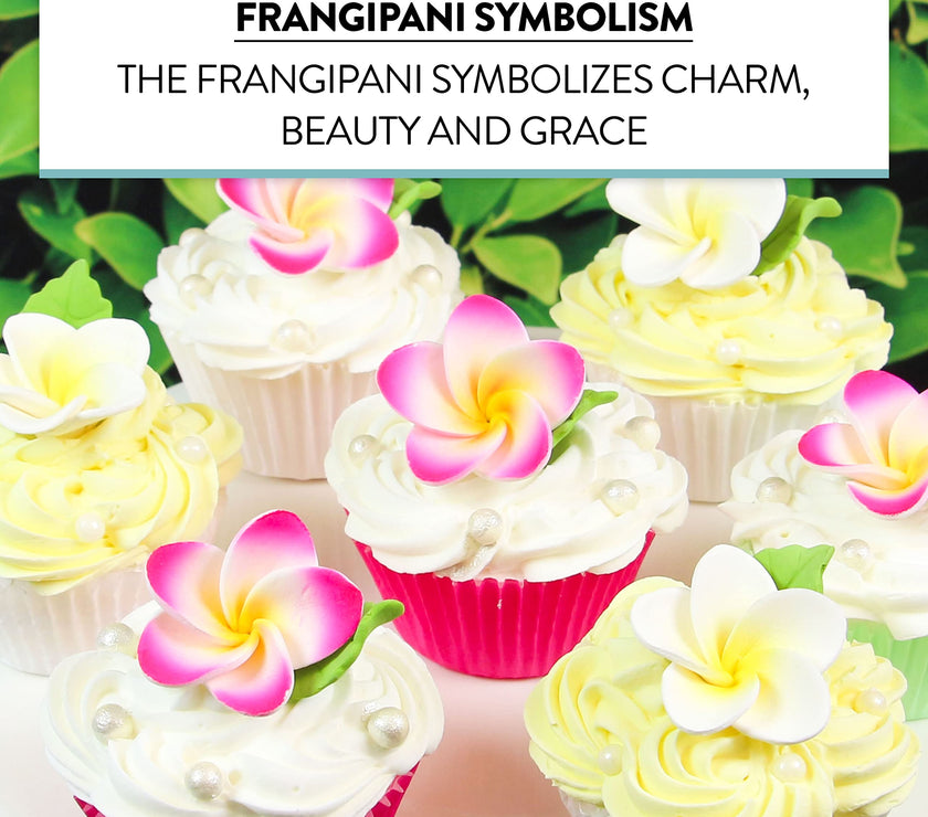 Frangipani with Leaves Gum Paste Cake Flowers 24 Count Sugar Flowers by Global Sugar Art