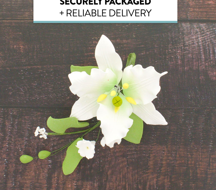 Sugar Lilies, Lily Flower Sprays, Cake Toppers by Global Sugar Art, White Casablanca Easter Lily Spray