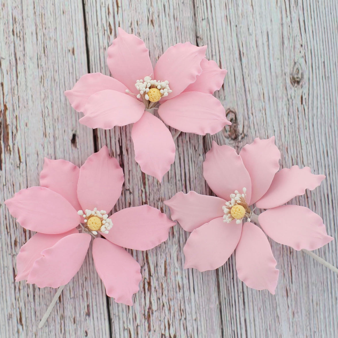 Clematis Gum Paste Sugar Cake Flowers by Global Sugar Art, Pink, 3 Count