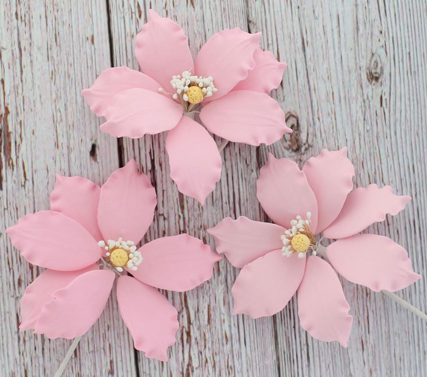 Clematis Gum Paste Sugar Cake Flowers by Global Sugar Art, Pink, 3 Count