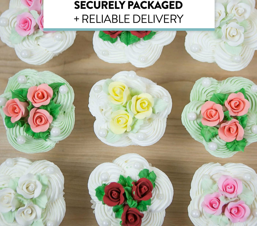 Tiny Rose Sugar Flowers, Edible Cupcake Toppers, Extra Small, by Global Sugar Art, Pink