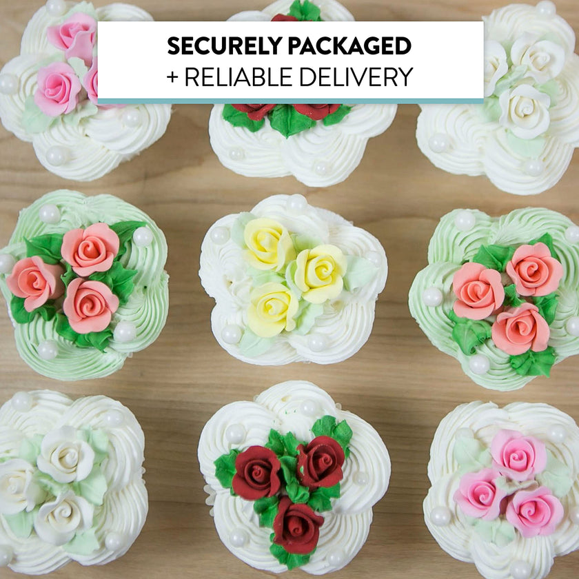Tiny Rose Sugar Flowers, Edible Cupcake Toppers, Extra Small, by Global Sugar Art, Pink