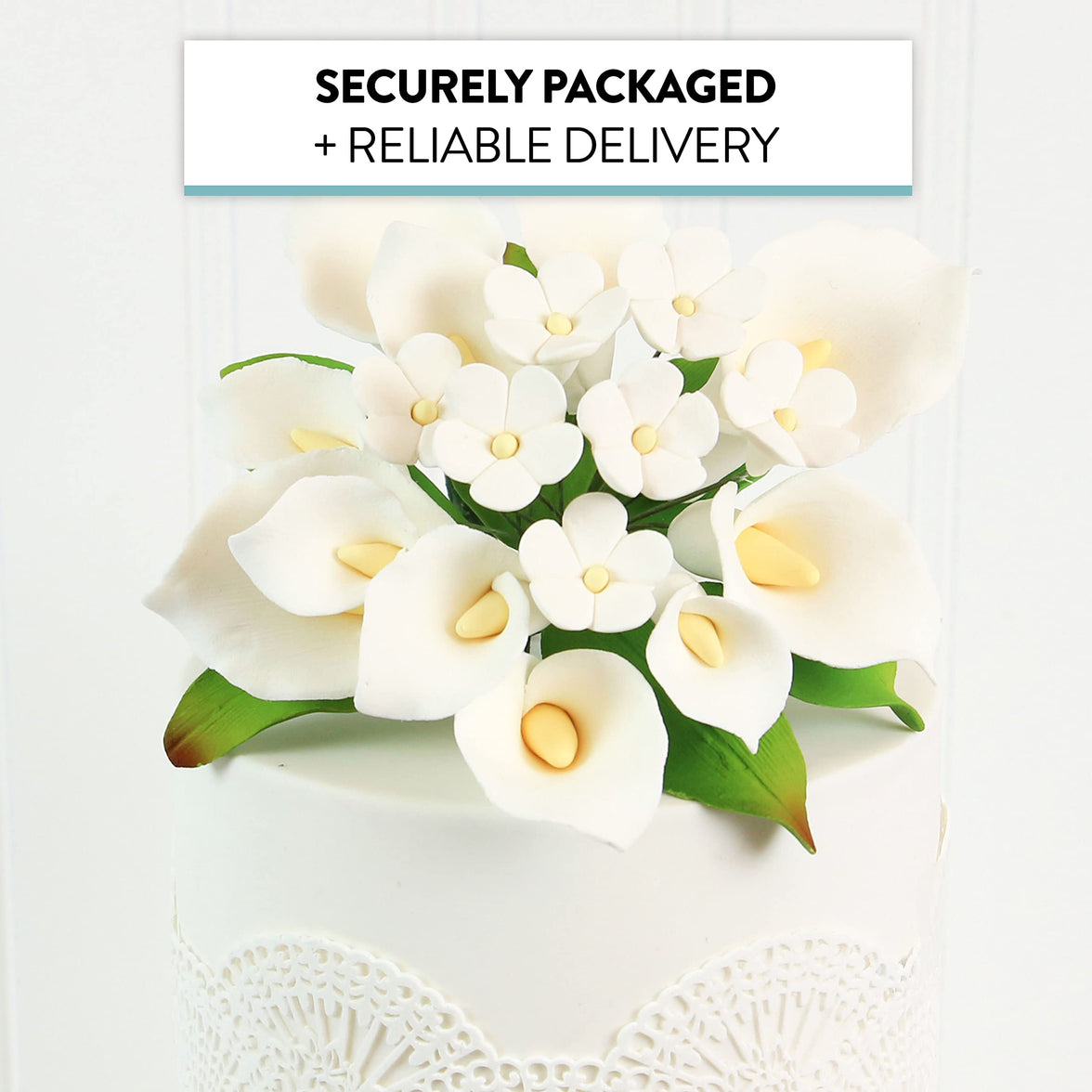 Wedding Cake Topper, White Calla Lily and Blossom Bouquet, by Global Sugar Art