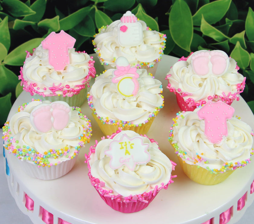 Baby Shower Edible Kosher Royal Icing Decorations for Cakes and Cupcakes, by Global Sugar Art, Baby Girl