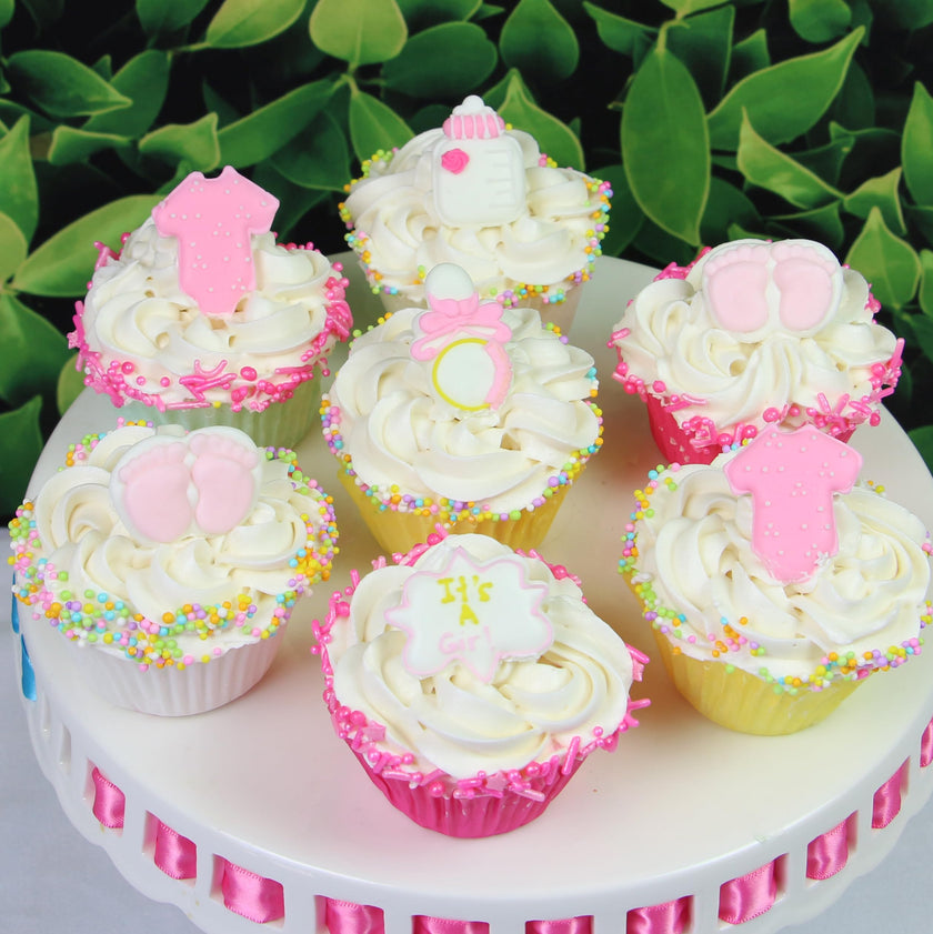 Baby Shower Edible Kosher Royal Icing Decorations for Cakes and Cupcakes, by Global Sugar Art, Baby Girl