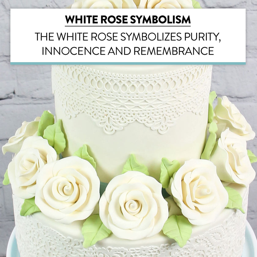 Deluxe White Roses for Cake Decorating, Premium Unwired Sugar Flowers by Global Sugar Art, White, Large