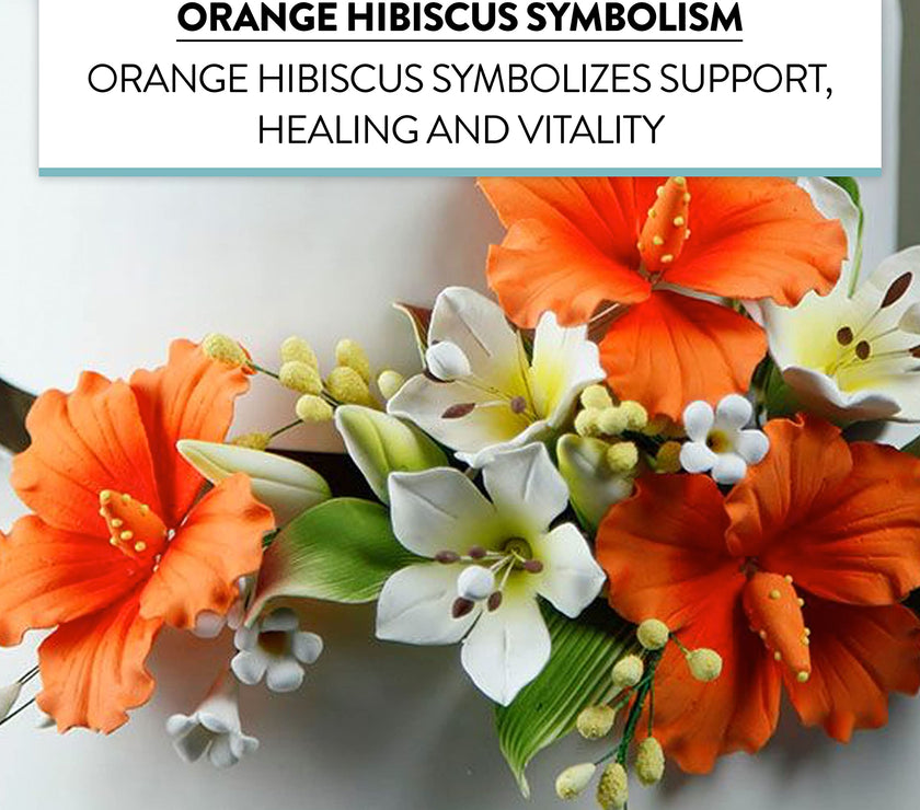 Hibiscus Sugar Cake Flowers, Orange Tropical Sugar Flowers, by Global Sugar Art