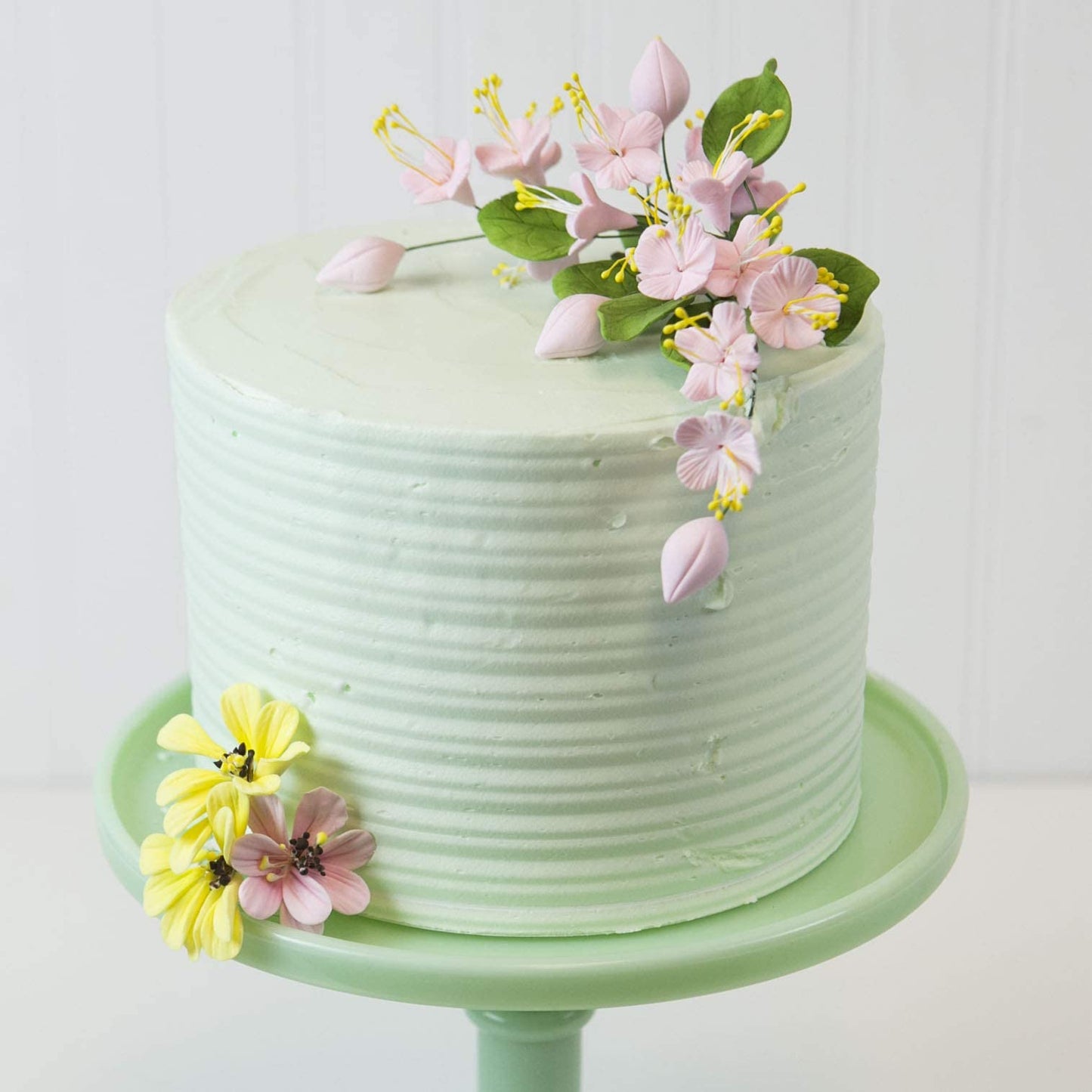 Pink Cherry Blossoms with Leaves Spray