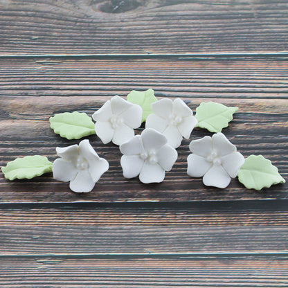 White Flower Blossoms with Leaves Kit, 24 Count