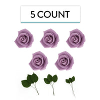 Peace Rose Sugar Flowers with Leaves, Cake Decorating Kit, by Global Sugar Art, Medium, Lavender