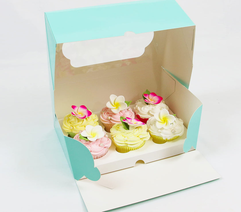 Global Sugar Art Auto-Popup Cupcake Box Muffin Box with Insert and Window, 10 x 7 x 4 Inches