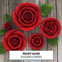 Exquisite Rose & Leaf Kit, Sugar Cake Flowers by Global Sugar Art, Red Roses with Leaves, 65-Piece Set