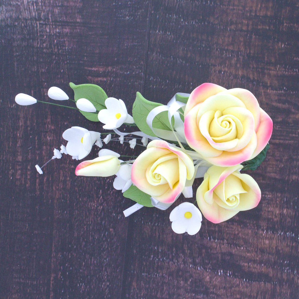 Petite Rose Spray, Sugar Flower Spray for Cakes, by Global Sugar Art, Yellow 3 Count