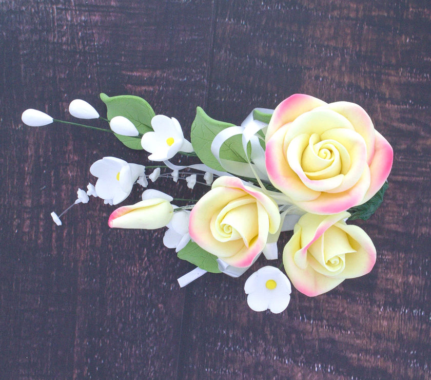 Petite Rose Spray, Sugar Flower Spray for Cakes, by Global Sugar Art, Yellow 3 Count