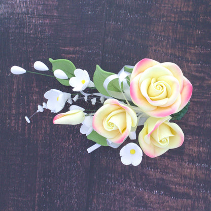 Yellow Petite Rose Spray with Ribbon, 2 Count
