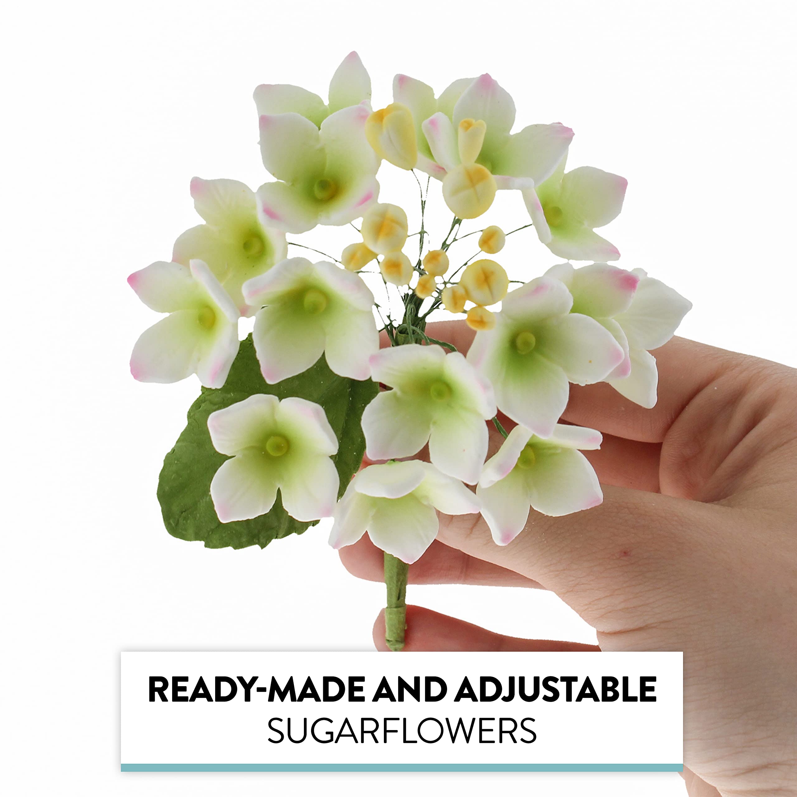 Hydrangea Blossoms Sprays, Sugar Cake Flowers by Global Sugar Art, 4 Count, Pink
