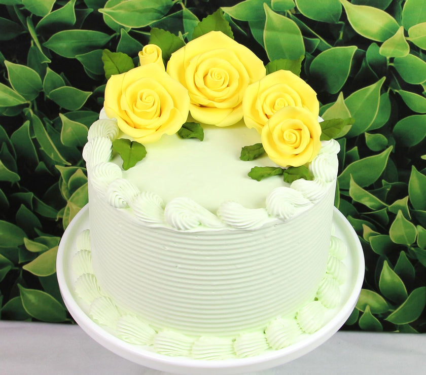 Exquisite Rose & Leaf Kit, Sugar Cake Flowers by Global Sugar Art, Yellow Roses with Leaves, 15-Piece Set