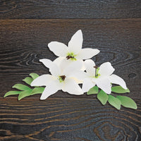 Easter Lily Sugar Flowers, Longiflorum Lilies with Leaf Sprays, by Global Sugar Art, White, 3 Count