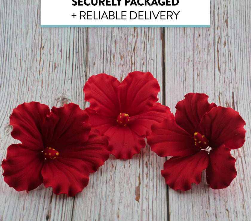 Hibiscus Sugar Cake Flowers, Red Tropical Sugar Flowers, by Global Sugar Art