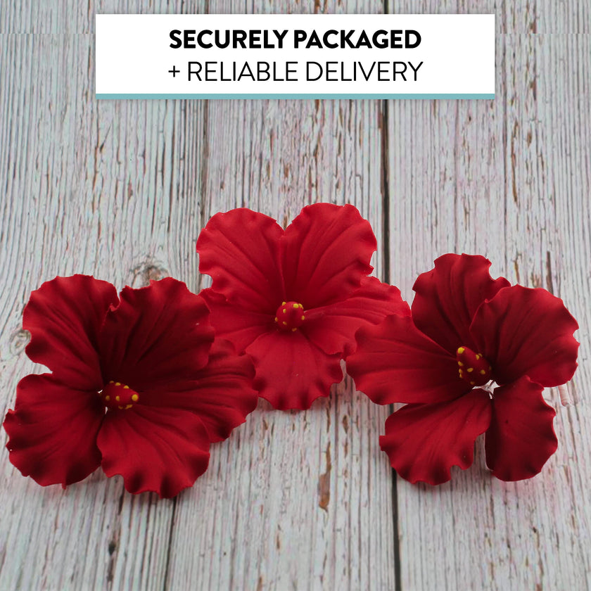 Hibiscus Sugar Cake Flowers, Red Tropical Sugar Flowers, by Global Sugar Art