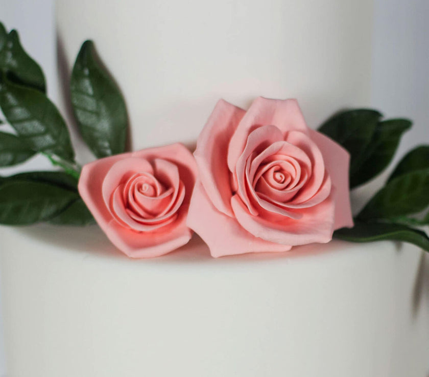 Peace Rose Sugar Flowers with Leaves, Cake Decorating Kit, by Global Sugar Art, Medium, Apricot