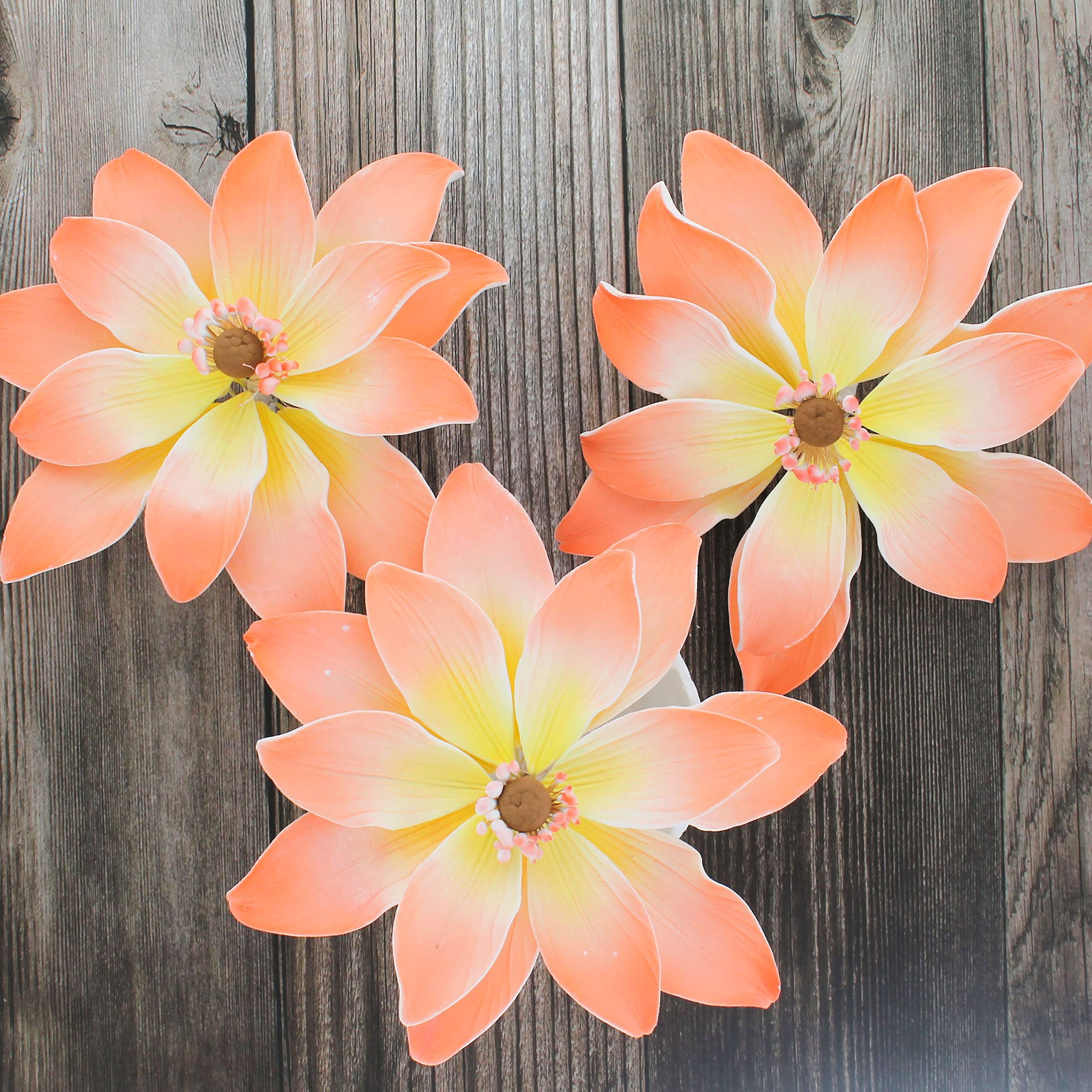 Tranquil Water Flowers, Decorative Sugar Cake Flowers by Global Sugar Art, 3 Count, Peach
