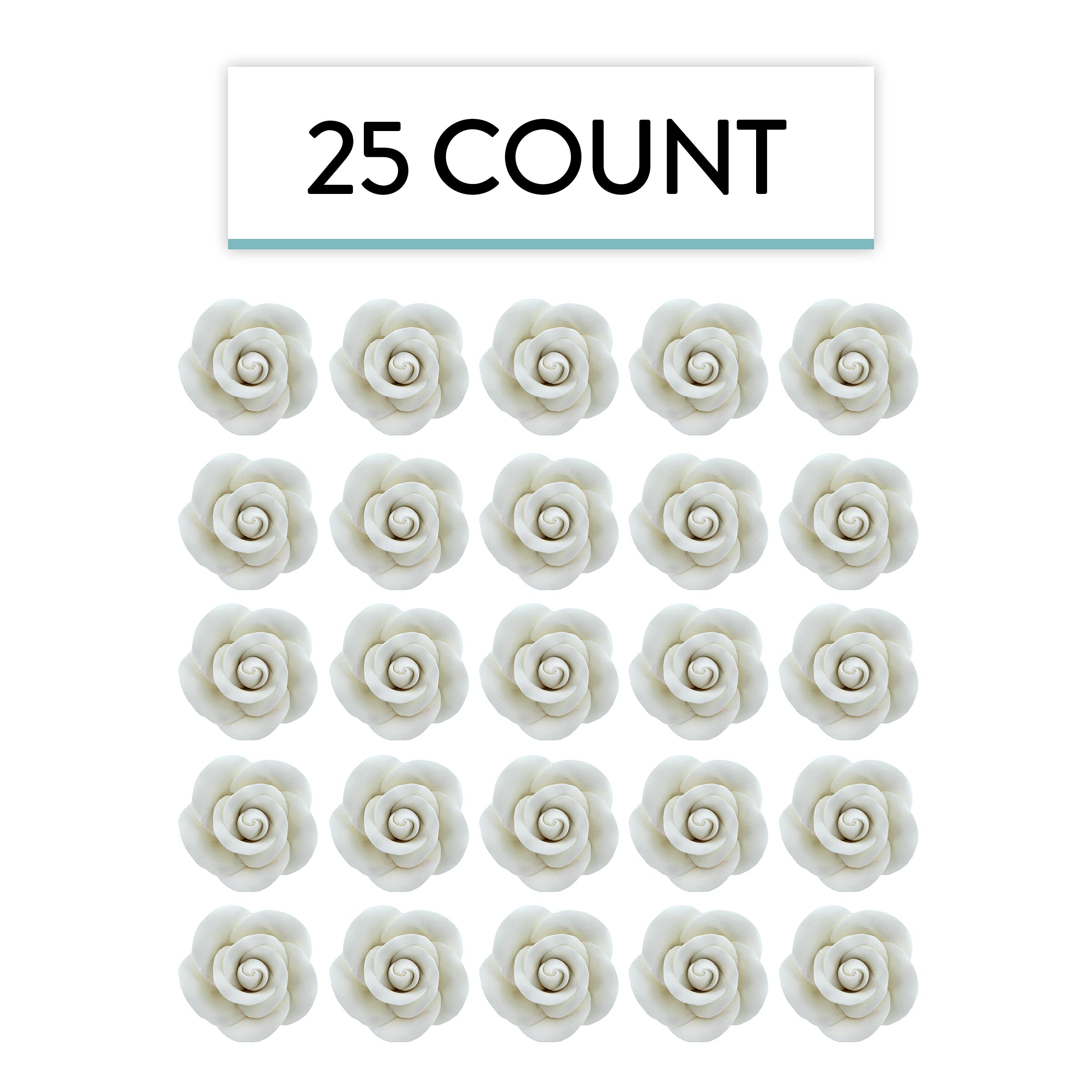 Classic Tea Rose Sugar Cake Flowers, by Global Sugar Art, Wired, White, Medium