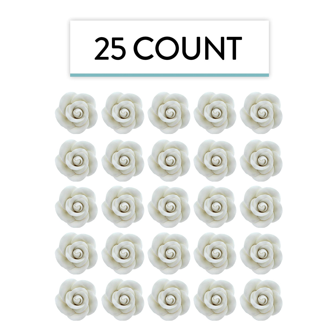 Classic Tea Rose Sugar Cake Flowers, by Global Sugar Art, Wired, White, Medium