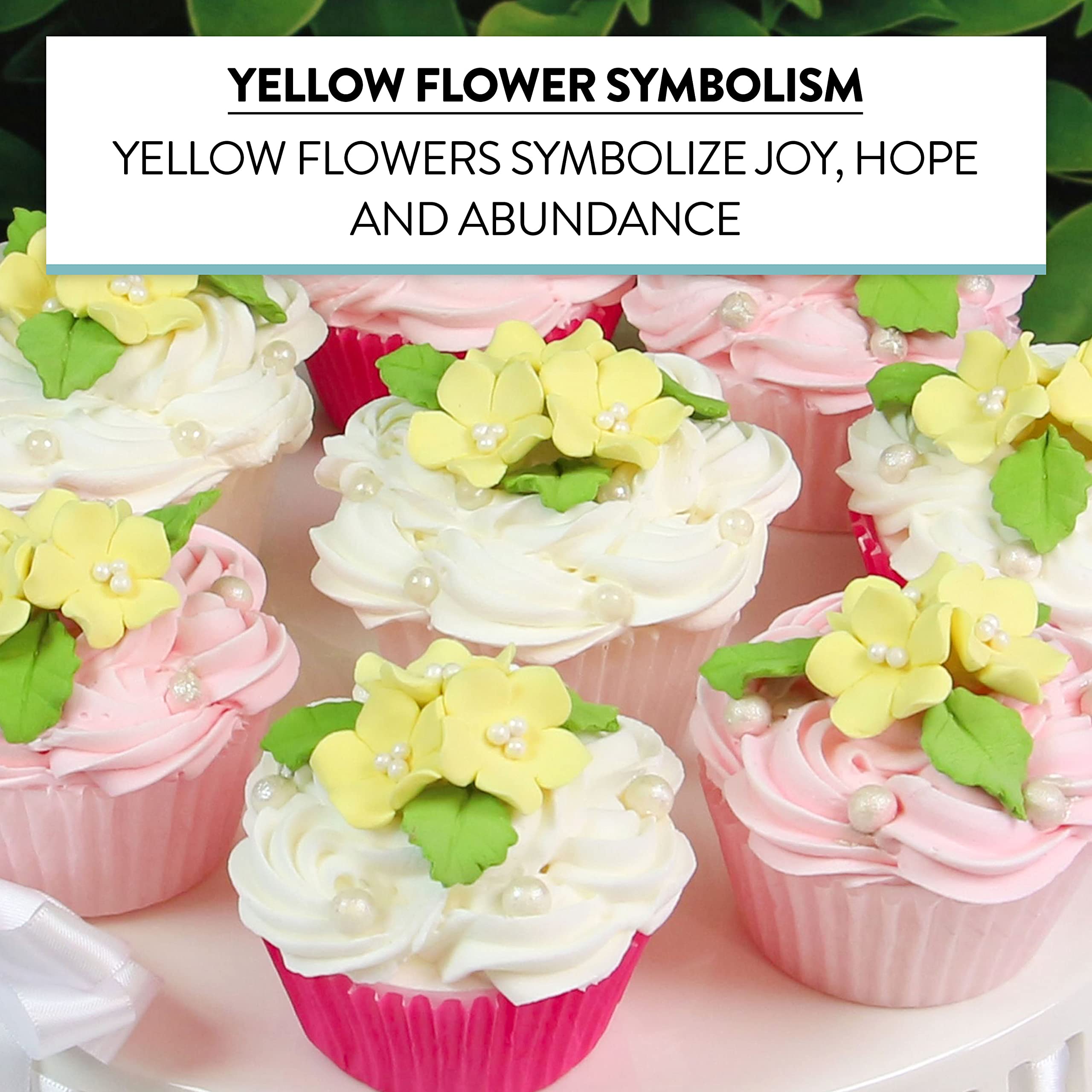 Flower Blossoms with Leaves, Edible Sugar Flowers for Cakes & Cupcakes, by Global Sugar Art, Yellow