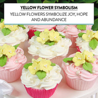 Flower Blossoms with Leaves, Edible Sugar Flowers for Cakes & Cupcakes, by Global Sugar Art, Yellow
