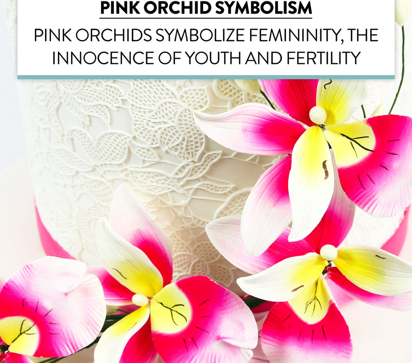 Orchid Sugar Cake Flower Sprays, Deep Pink and Yellow Double Orchid Spray, by Global Sugar Art
