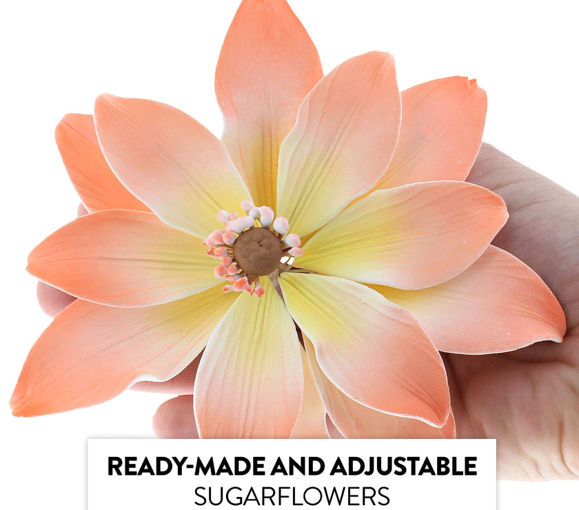 Tranquil Water Flowers, Decorative Sugar Cake Flowers by Global Sugar Art, 3 Count, Peach